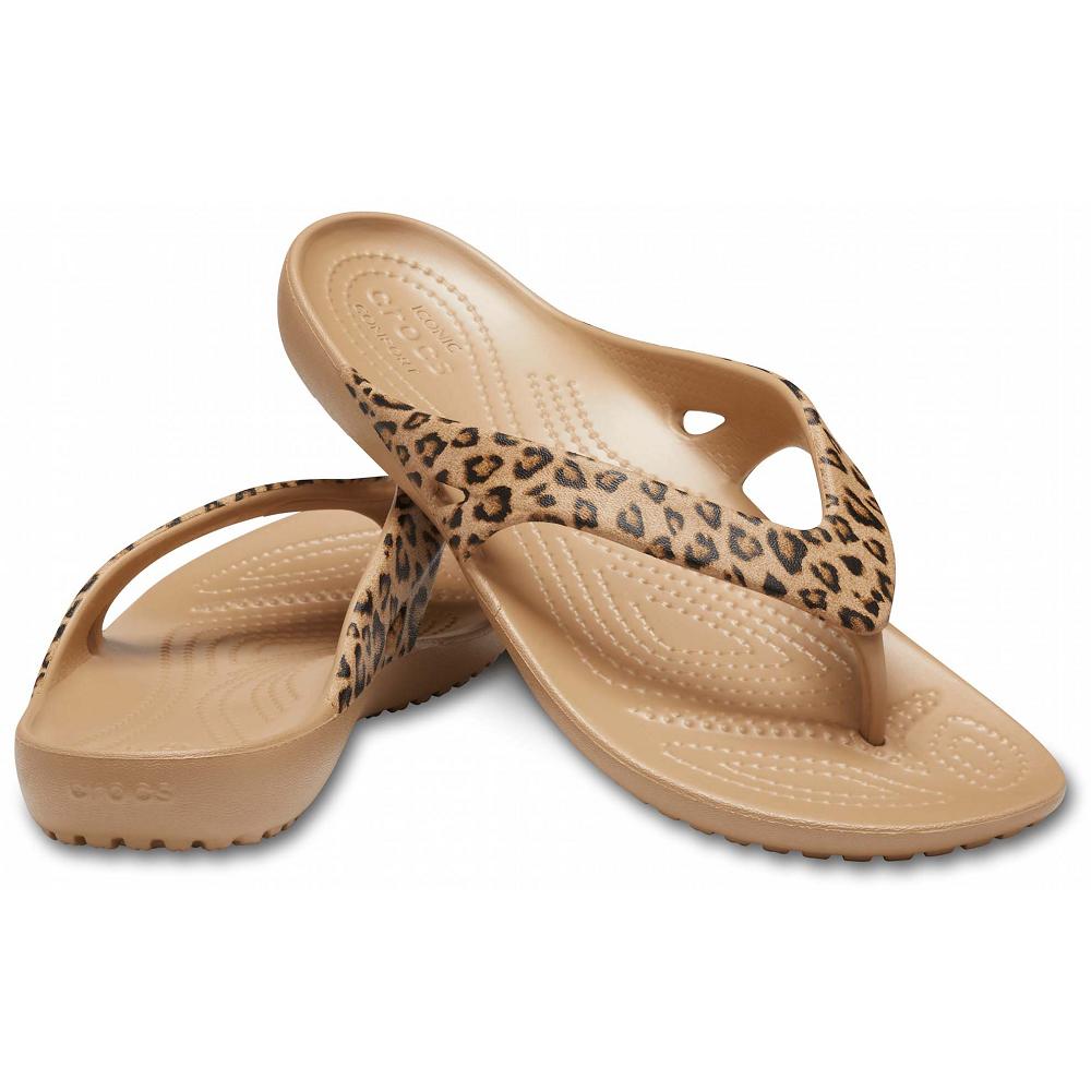Coffee Women's Crocs Kadee II Leopard Flip Sandals | NZ 0558SGLO